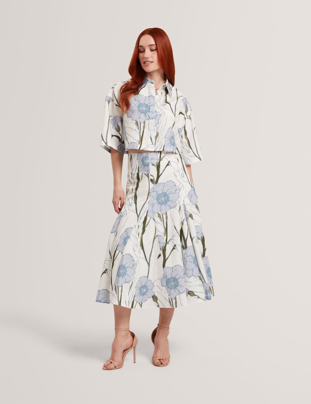 Ted Baker Women's Linen Rich Floral Midi A-Line Skirt - 12 - Ivory - Available at M&S