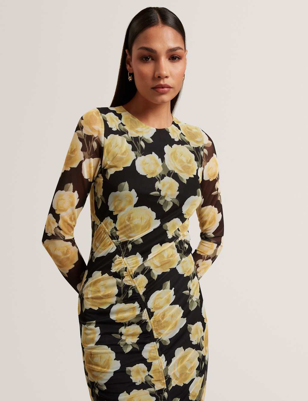 Ted Baker Women's Floral Tie Detail Midi Bodycon Dress - 16 - Black - Available at M&S
