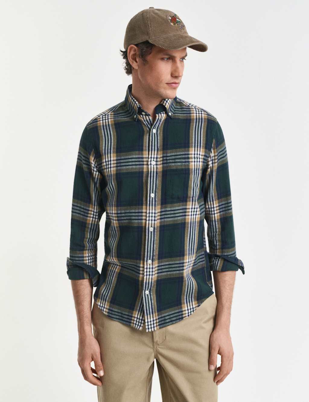 GANT Regular Fit Pure Cotton Flannel Check Shirt Green Mix