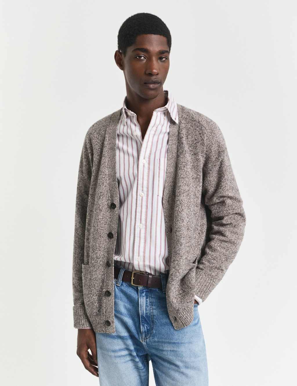 GANT Wool Rich V-Neck Cardigan Brown