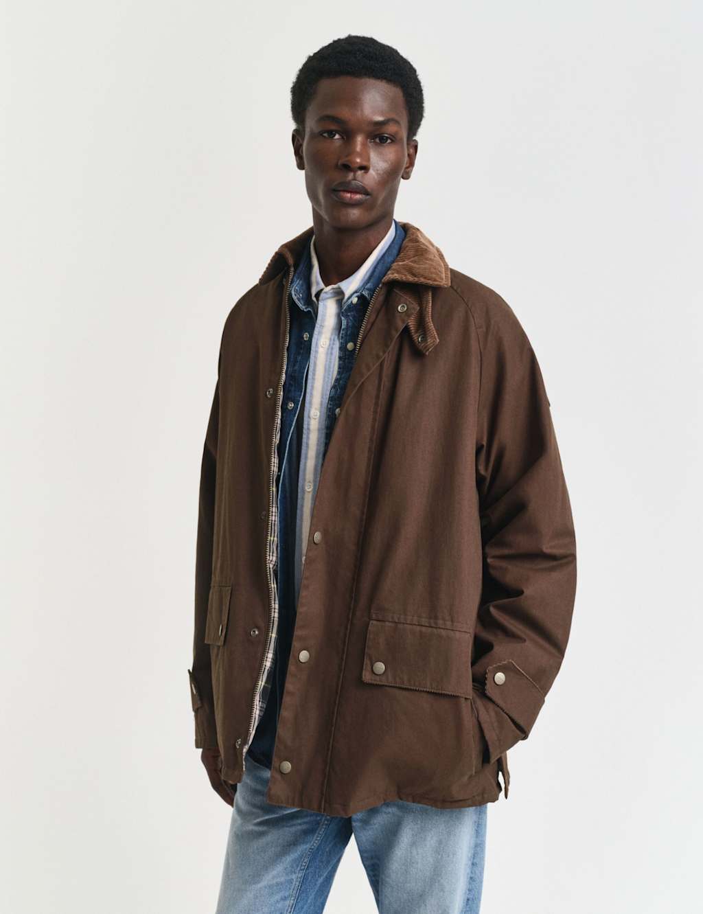 GANT Cotton Rich Wax Jacket Brown