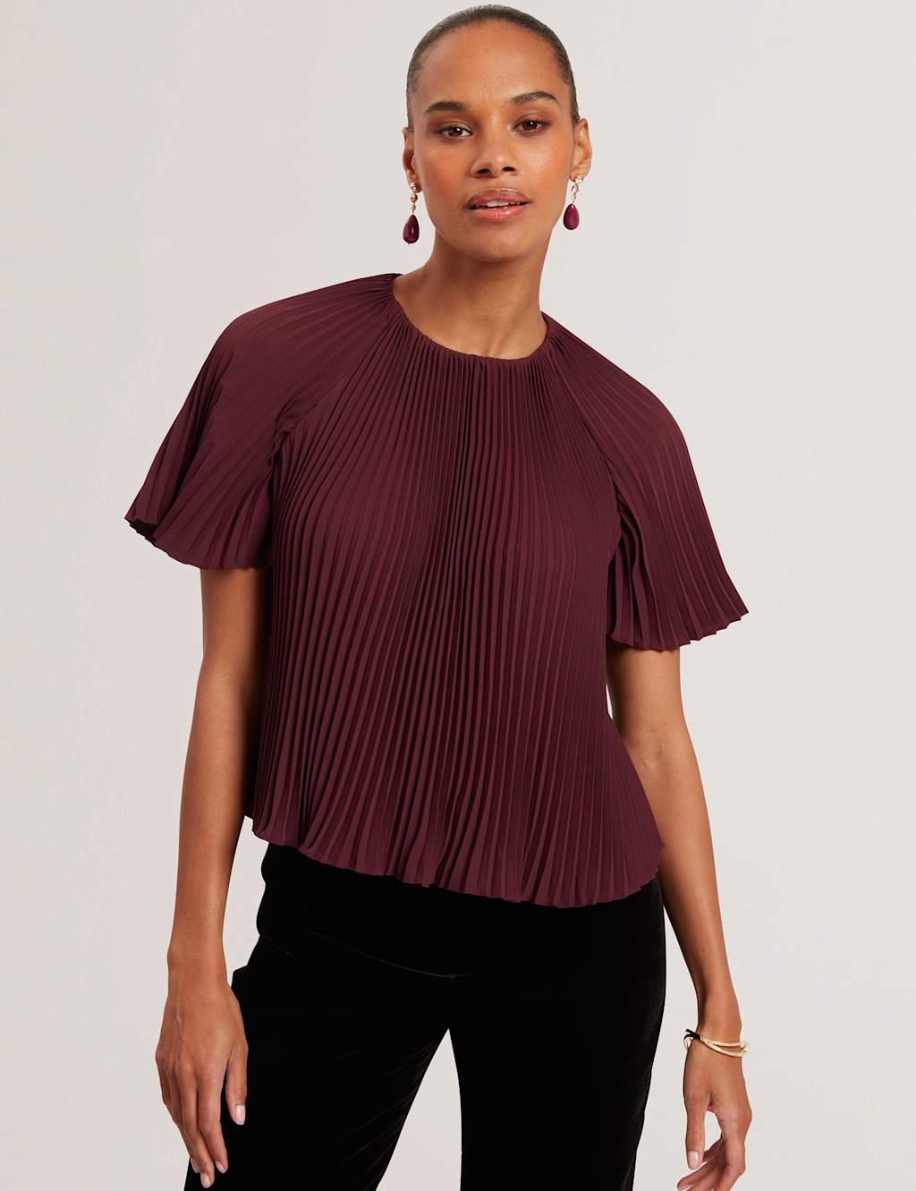 Ted Baker Crepe Pleated Top Dark Red