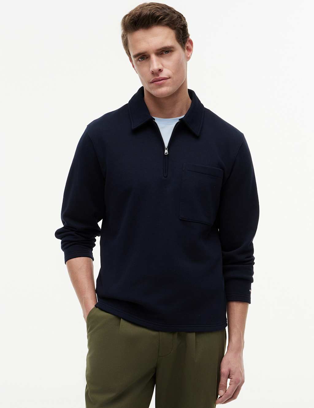 Tommy Hilfiger Men's Essential Pure Cotton Half Zip Sweatshirt - L - Navy - Available at M&S