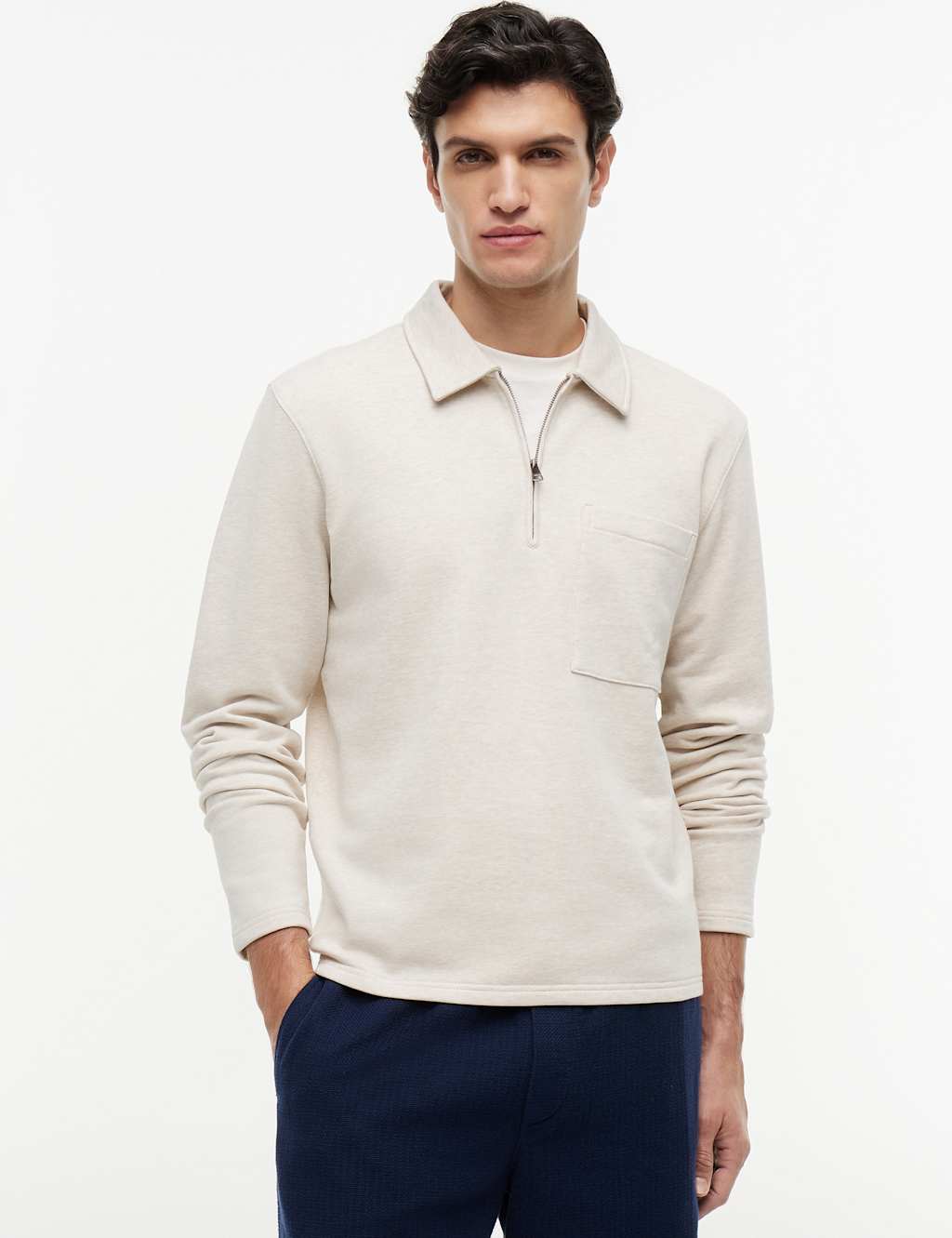 Tommy Hilfiger Men's Essential Pure Cotton Half Zip Sweatshirt - XL - Beige - Available at M&S
