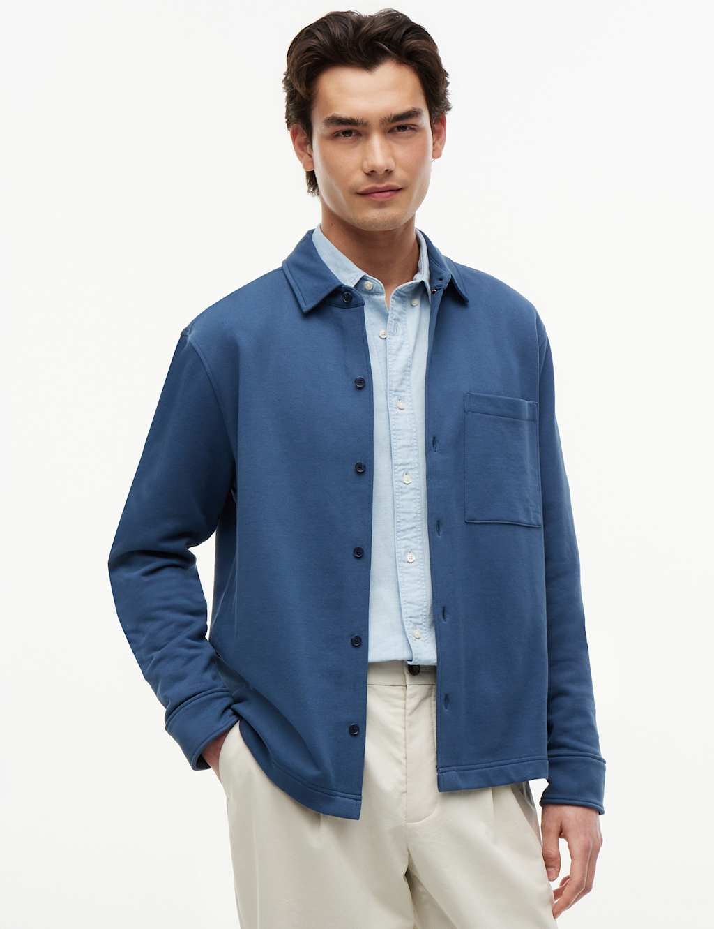 Tommy Hilfiger Men's Essential Pure Cotton Terry Overshirt - 2XL - Blue - Available at M&S