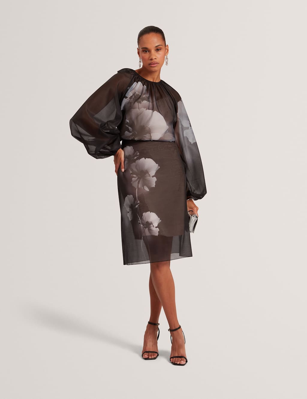 Ted Baker Floral Puff Sleeve Blouse Black