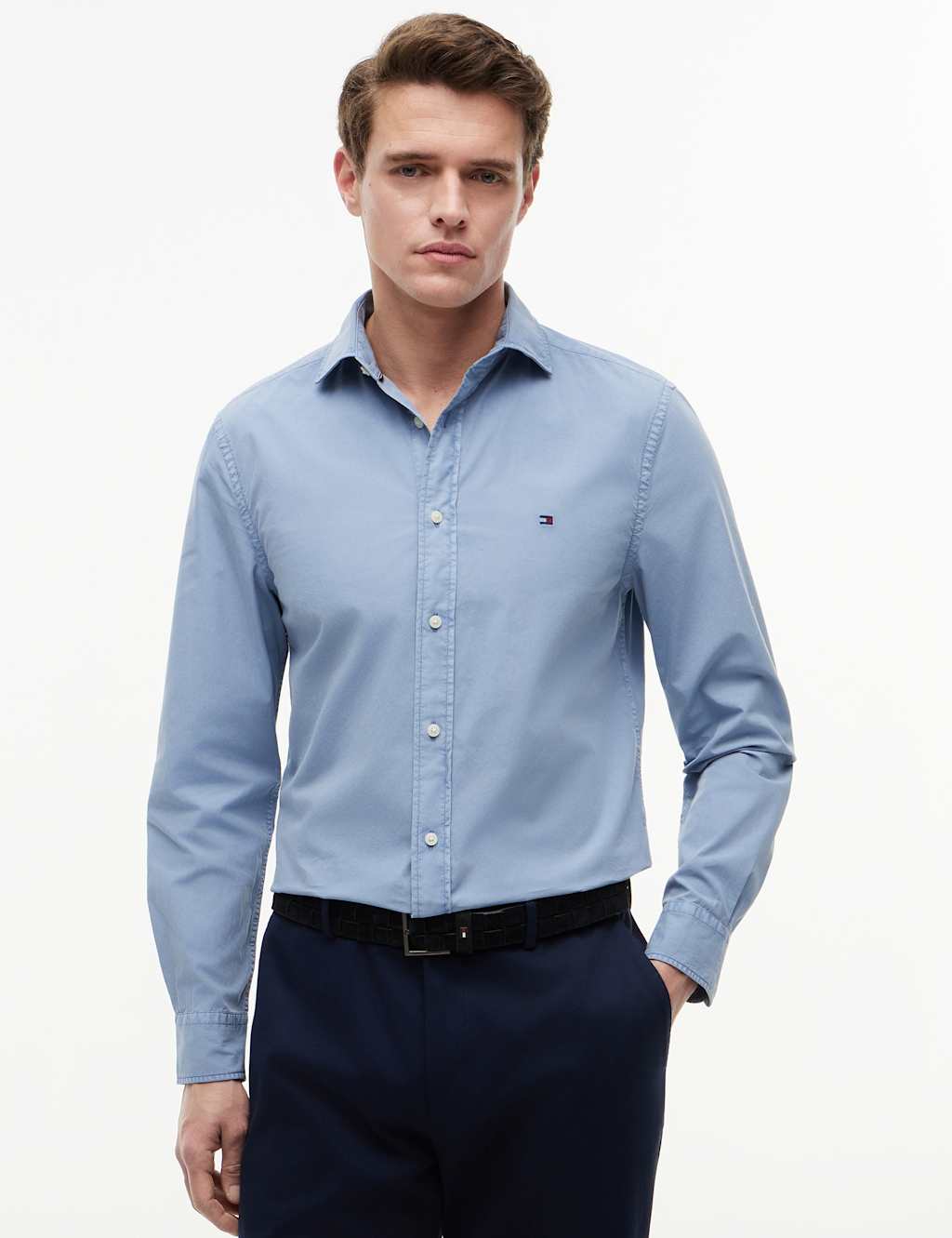 Tommy Hilfiger Men's Regular Fit Pure Cotton Garment Dye Shirt - 2XL - Blue - Available at M&S