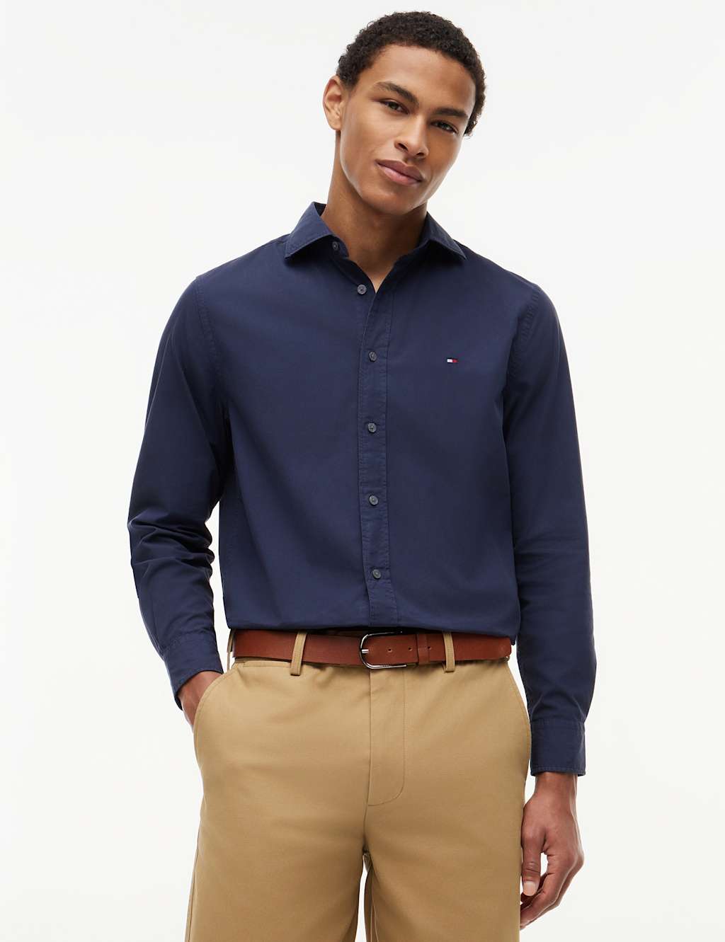Tommy Hilfiger Men's Regular Fit Pure Cotton Garment Dye Shirt - M - Navy - Available at M&S