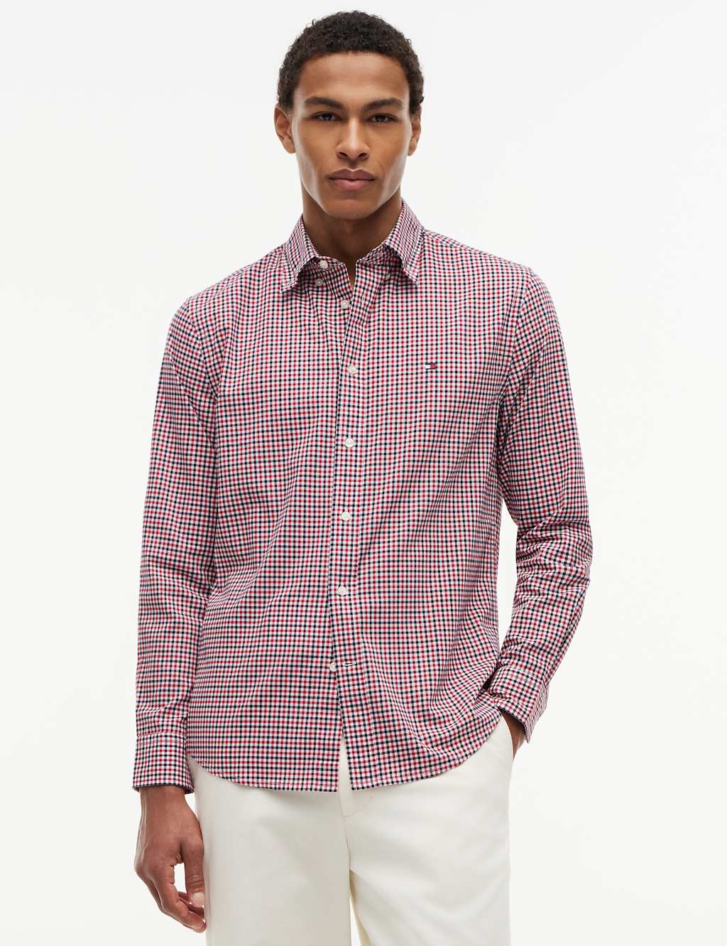 Tommy Hilfiger Men's Regular Fit Pure Cotton Gingham Check Shirt - L - Red Mix - Available at M&S