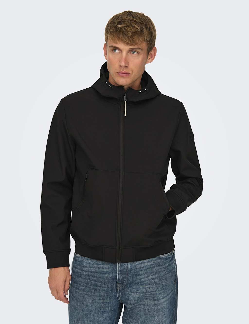 ONLY & SONS Hooded Softshell Bomber Jacket Black