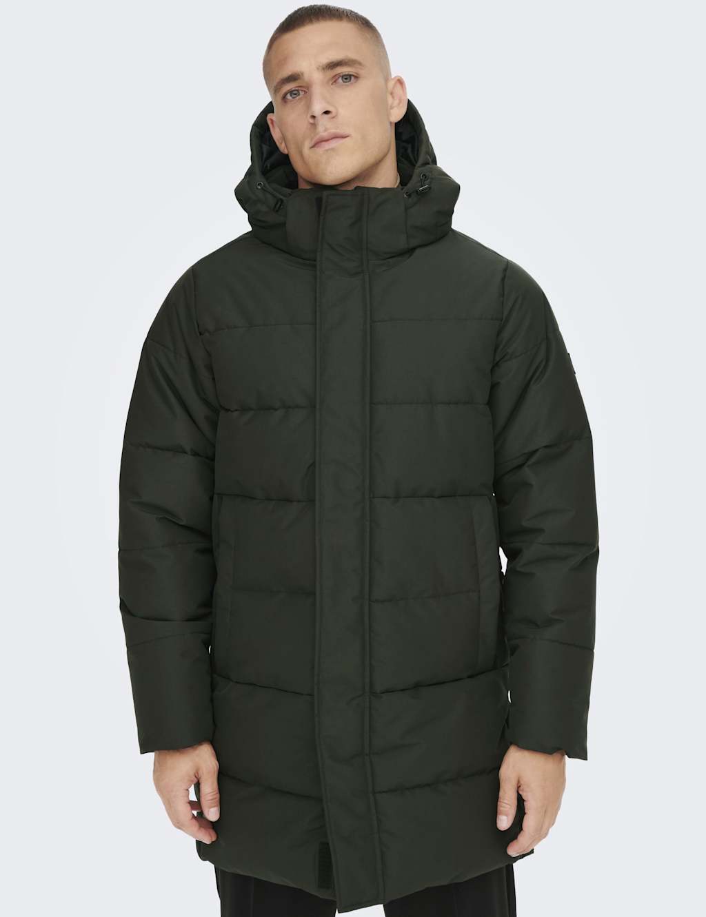 ONLY & SONS Hooded Quilted Puffer Jacket Khaki