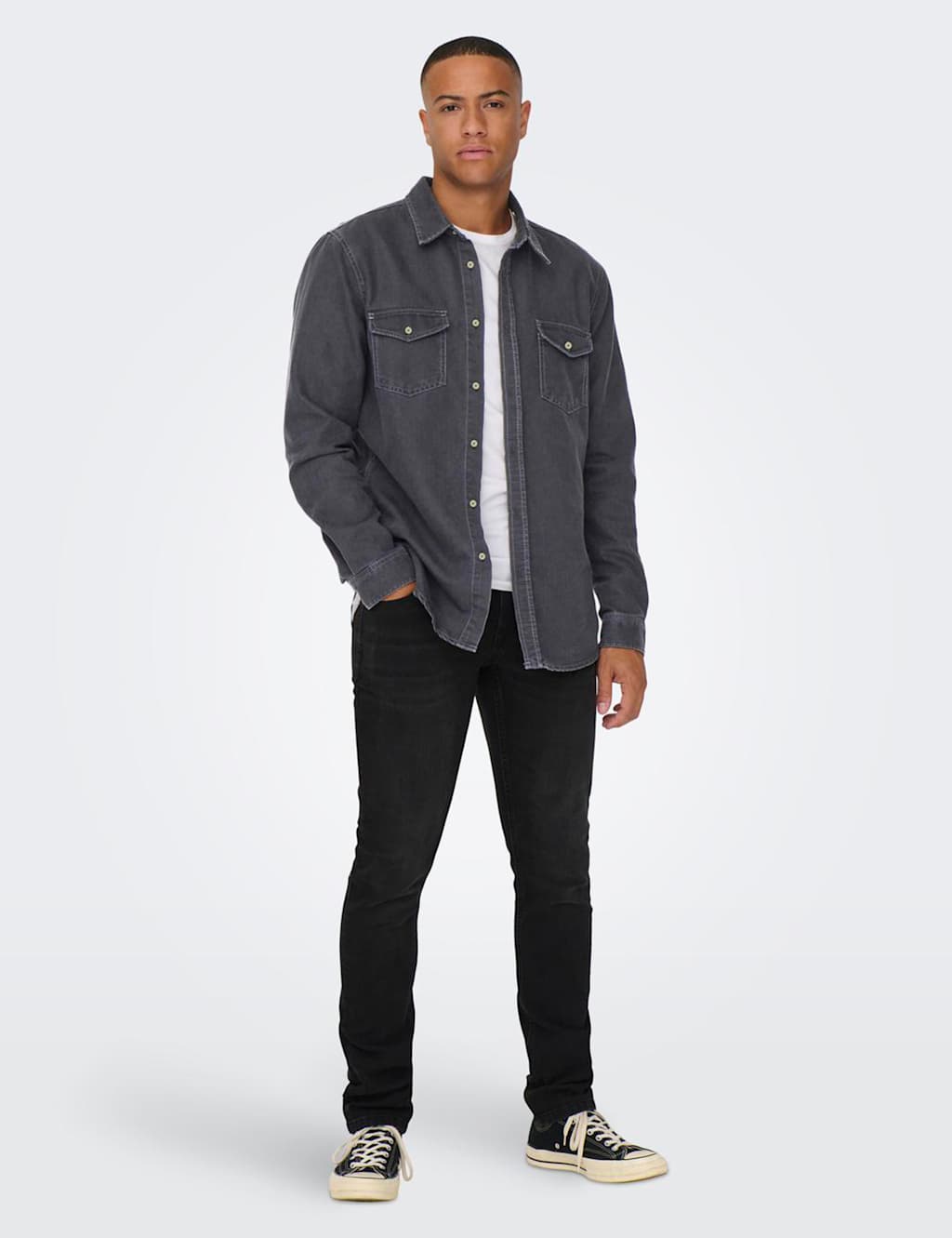 Only & Sons Men's Denim Shirt - L - Dark Grey - Available at M&S