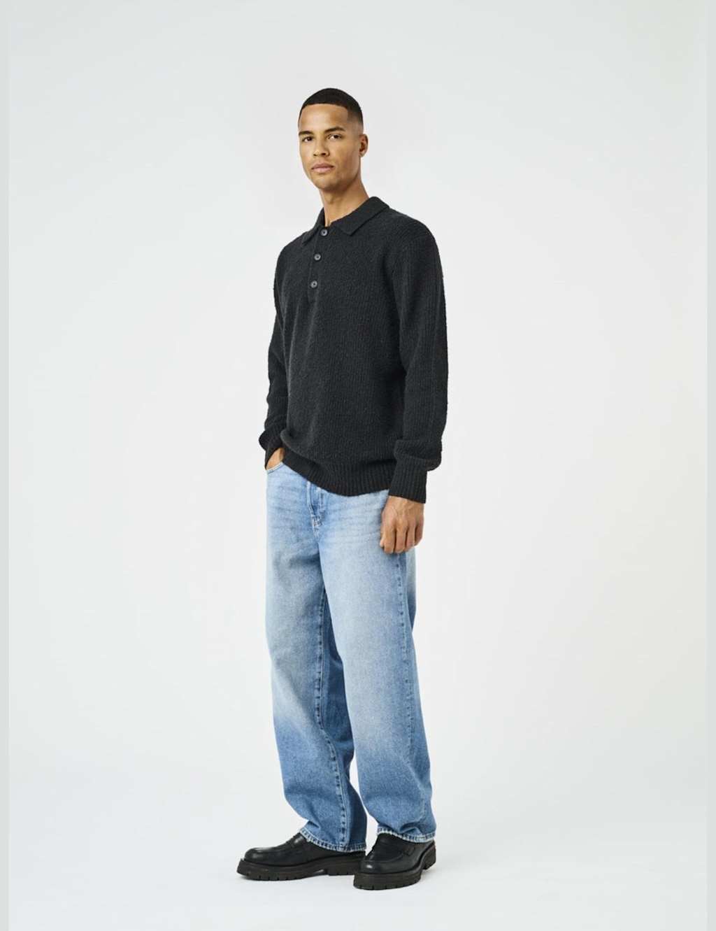 ONLY & SONS Cotton Rich Knitted Long Sleeve Polo Shirt Black