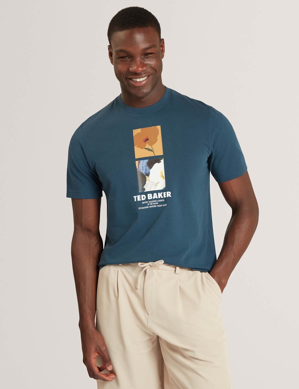 Ted Baker Men's Pure Cotton Floral Graphic T-Shirt - 2XL - Navy - Available at M&S