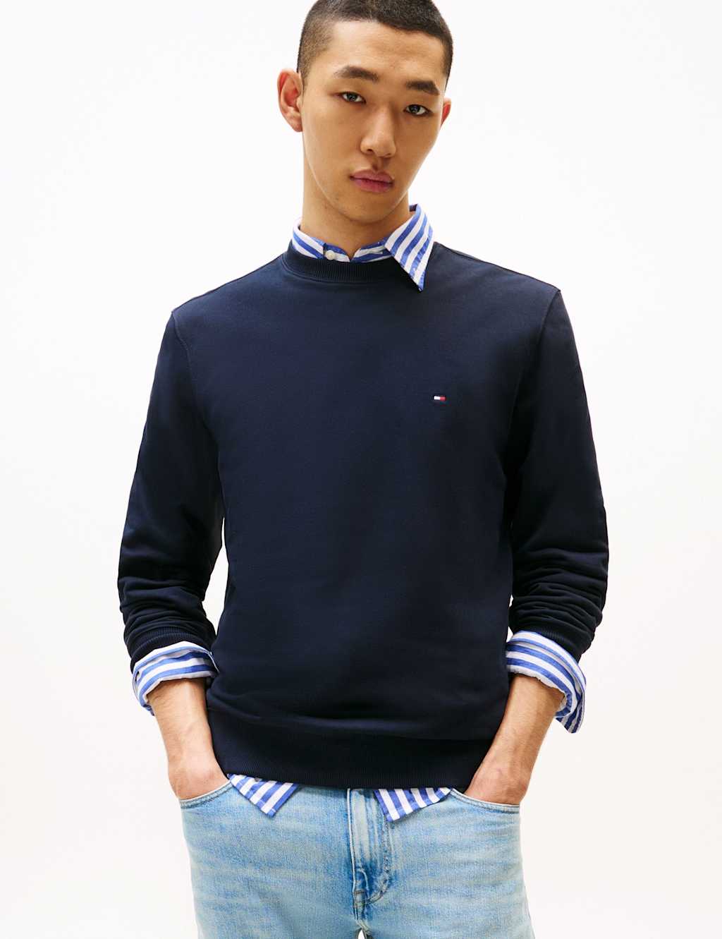 Tommy Hilfiger Men's Essential Pure Cotton Crew Neck Sweatshirt - XL - Navy - Available at M&S
