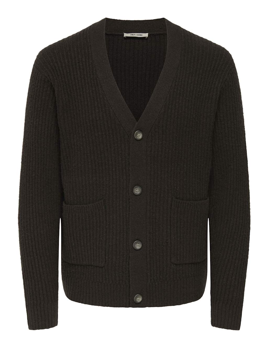 ONLY & SONS Cotton Rich Textured V-Neck Cardigan Brown