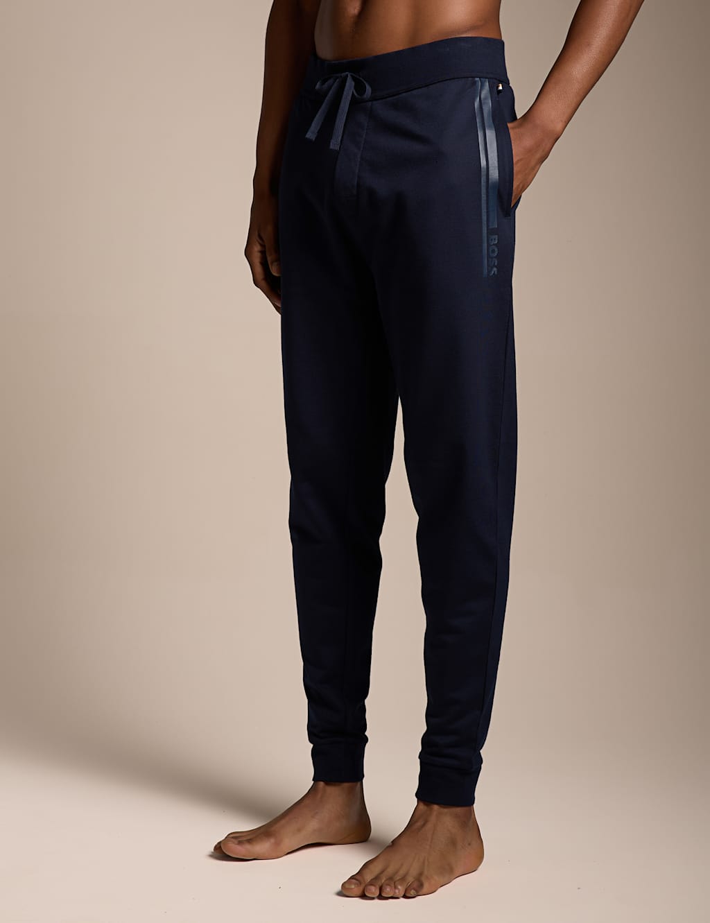 Boss Men's Authentic Cotton Terry Joggers With Logo And Stripe - XL - Navy - Available at M&S