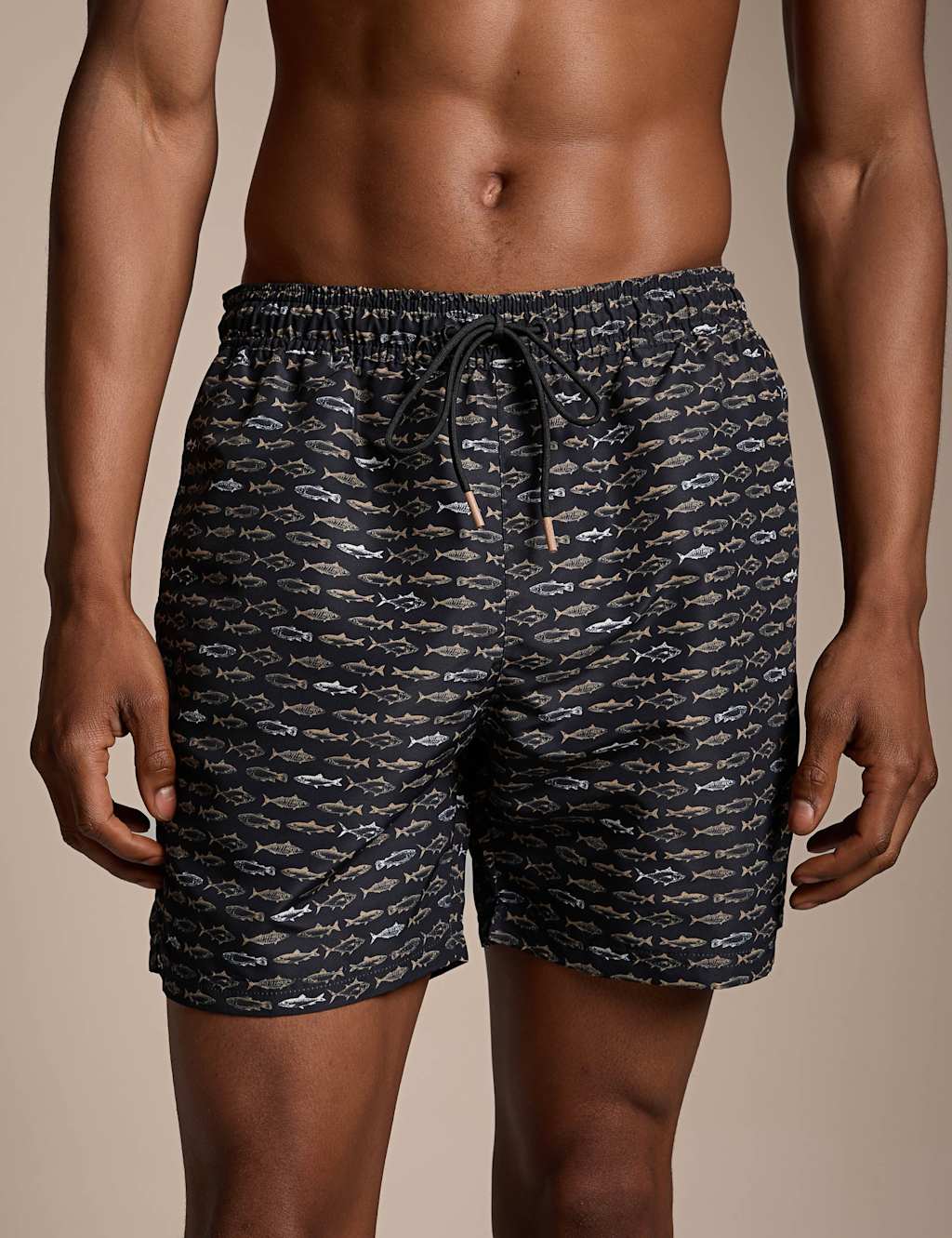 Boss Men's Danio Fish Print Pocketed Swim Shorts - L - Black - Available at M&S
