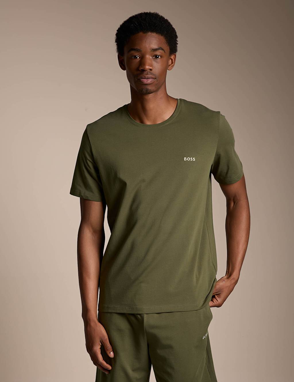Boss Men's Cotton Rich Crew Neck T-Shirt - XL - Khaki - Available at M&S