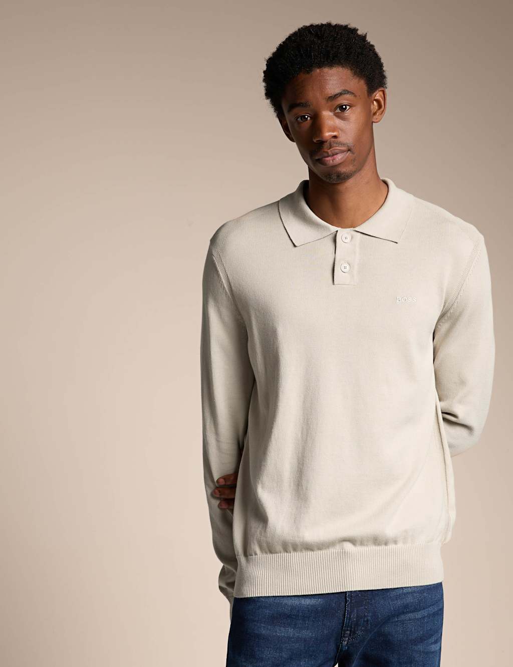 Boss Men's Cotton Rich Knitted Polo Shirt - XL - Beige - Available at M&S