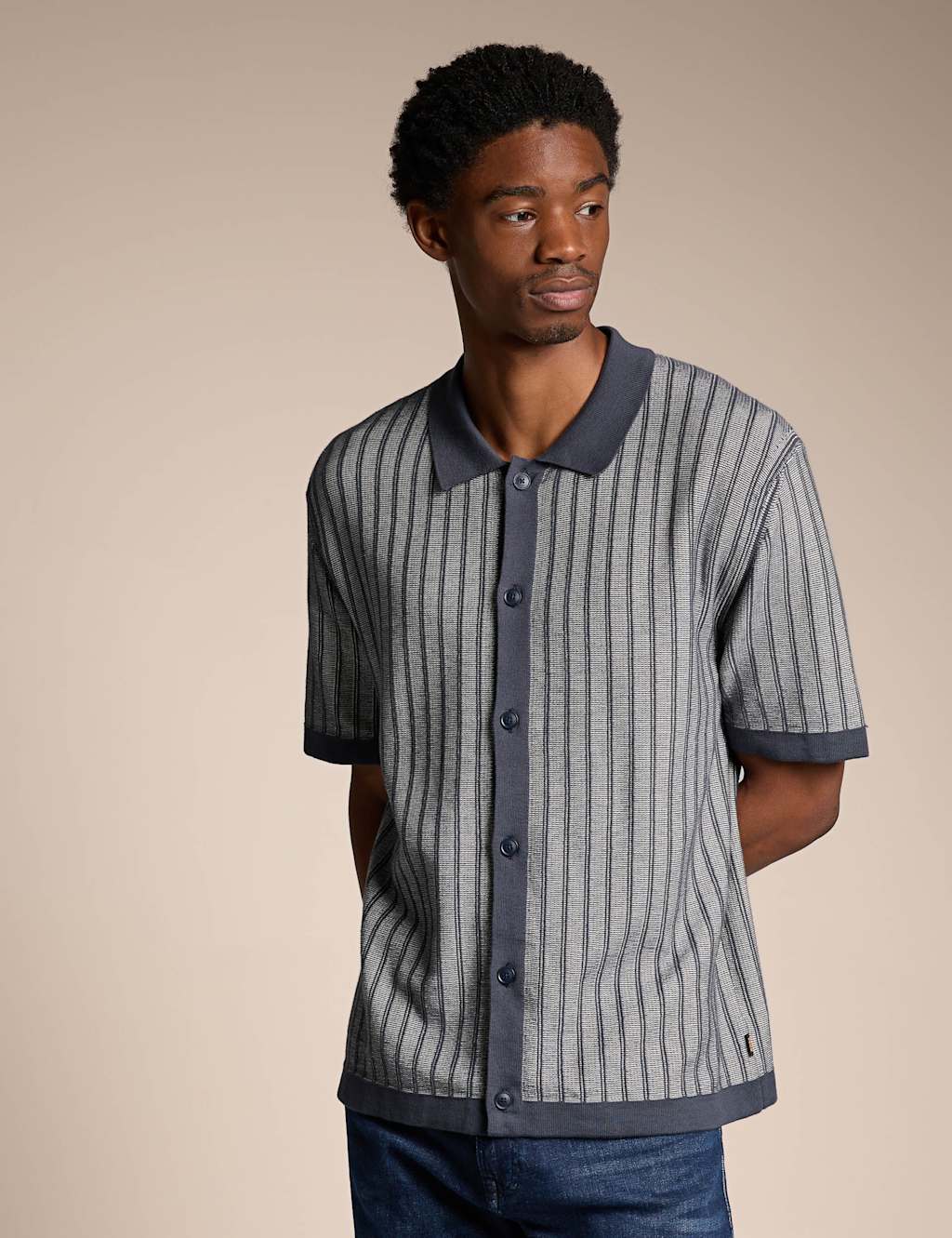 Boss Men's Pure Cotton Striped Knitted Polo Shirt - XL - Navy - Available at M&S