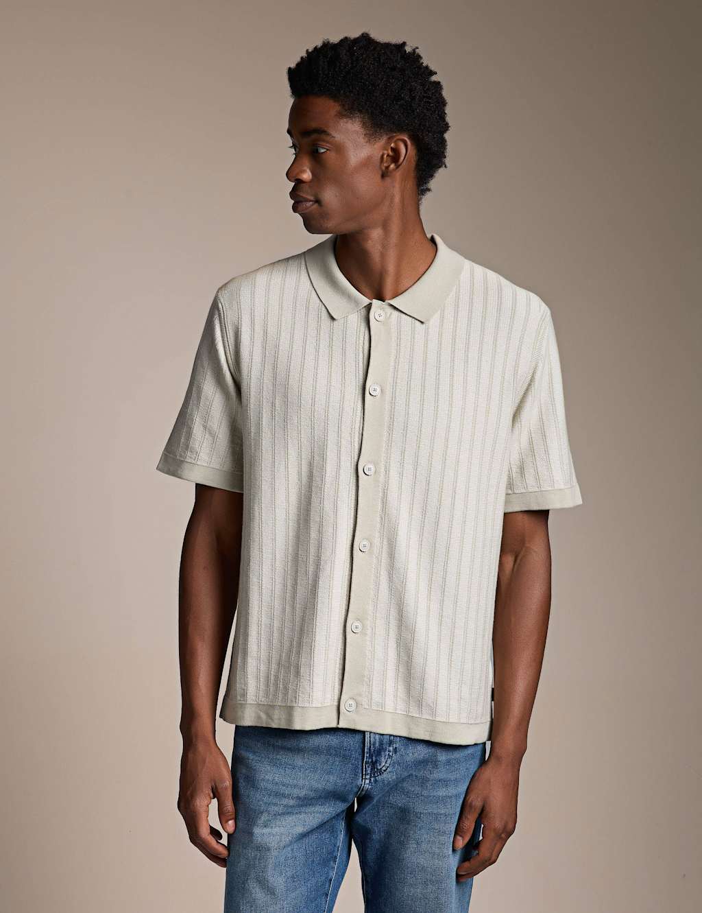 Boss Men's Pure Cotton Striped Knitted Polo Shirt - L - Beige - Available at M&S