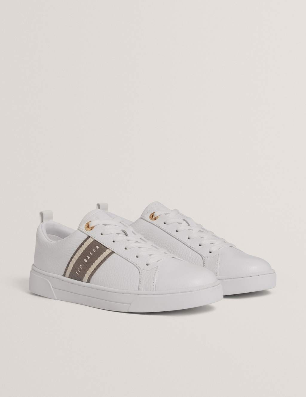 Ted Baker Leather Webbing Side Detail Trainers White Mix