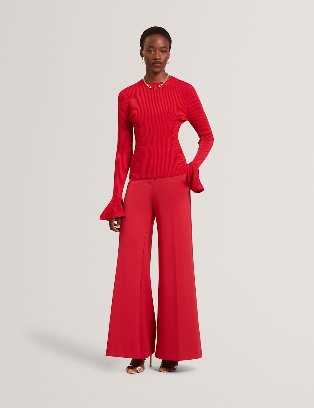 Ted Baker Ponte Wide Leg Trousers Dark Red
