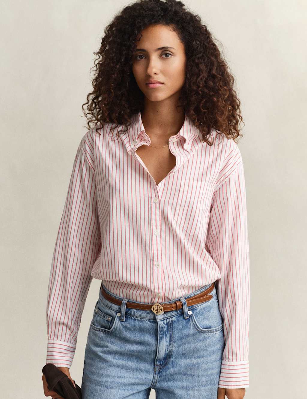 GANT Relaxed Fit Striped Luxury Oxford Shirt Pink Mix