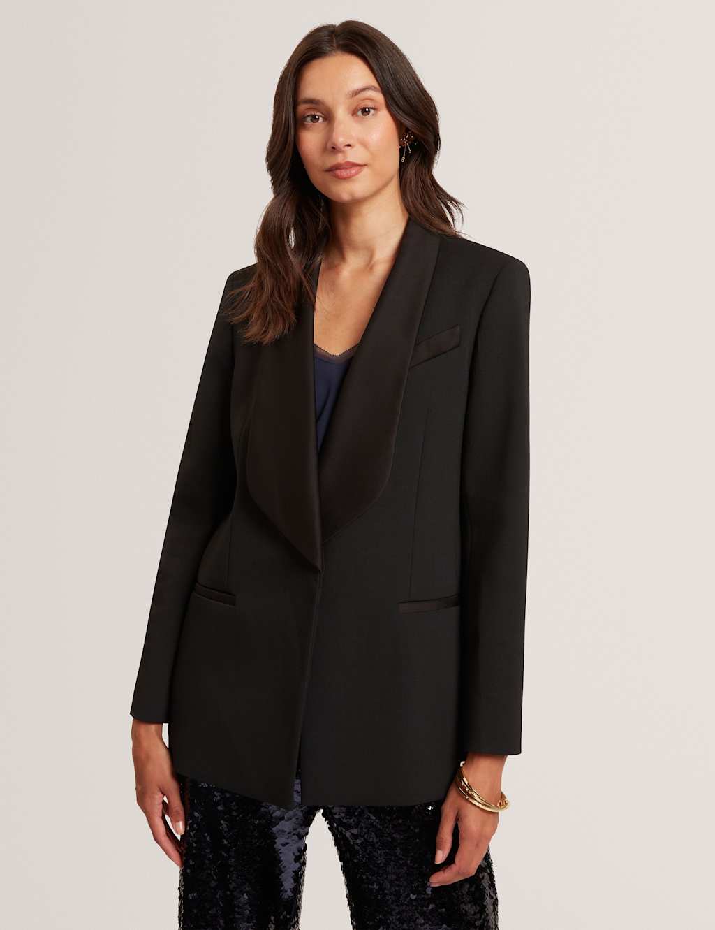 Ted Baker Relaxed Tailored Blazer with Satin Lapels Black