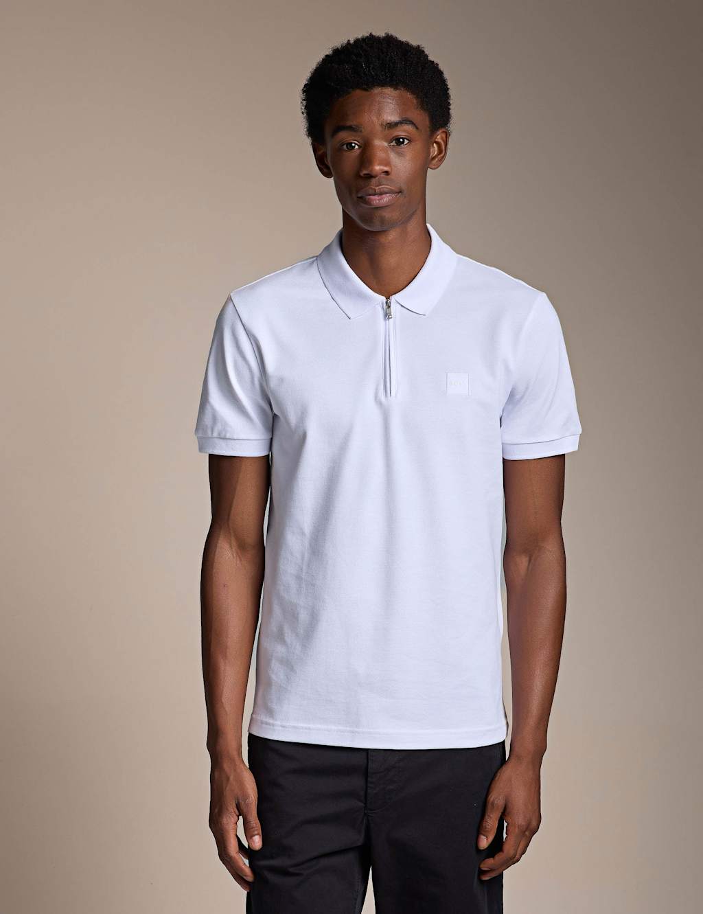 Boss Men's Slim Fit Cotton Rich Zip Polo Shirt - L - White - Available at M&S