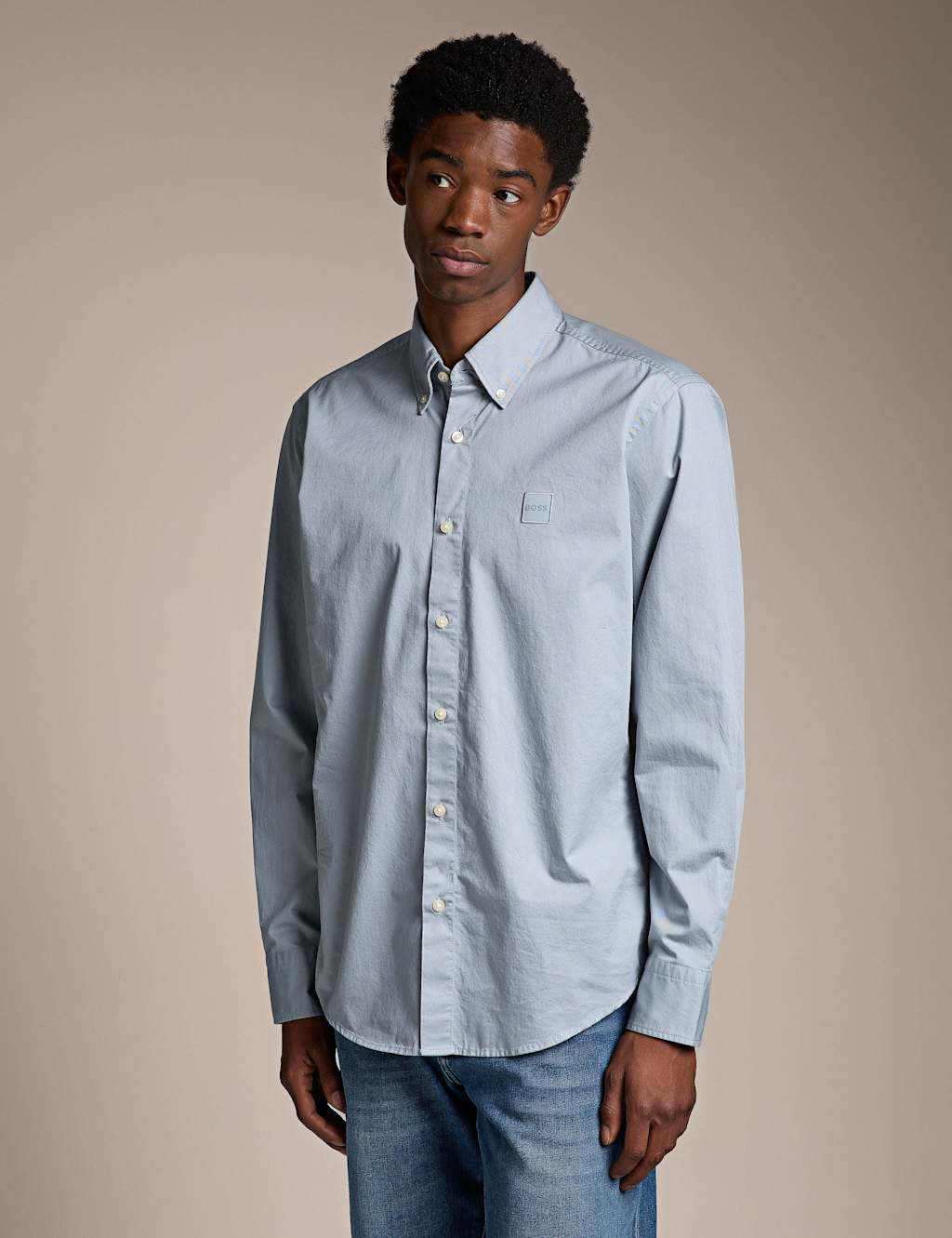 Boss Men's Regular Fit Pure Cotton Shirt - M - Dark Grey - Available at M&S