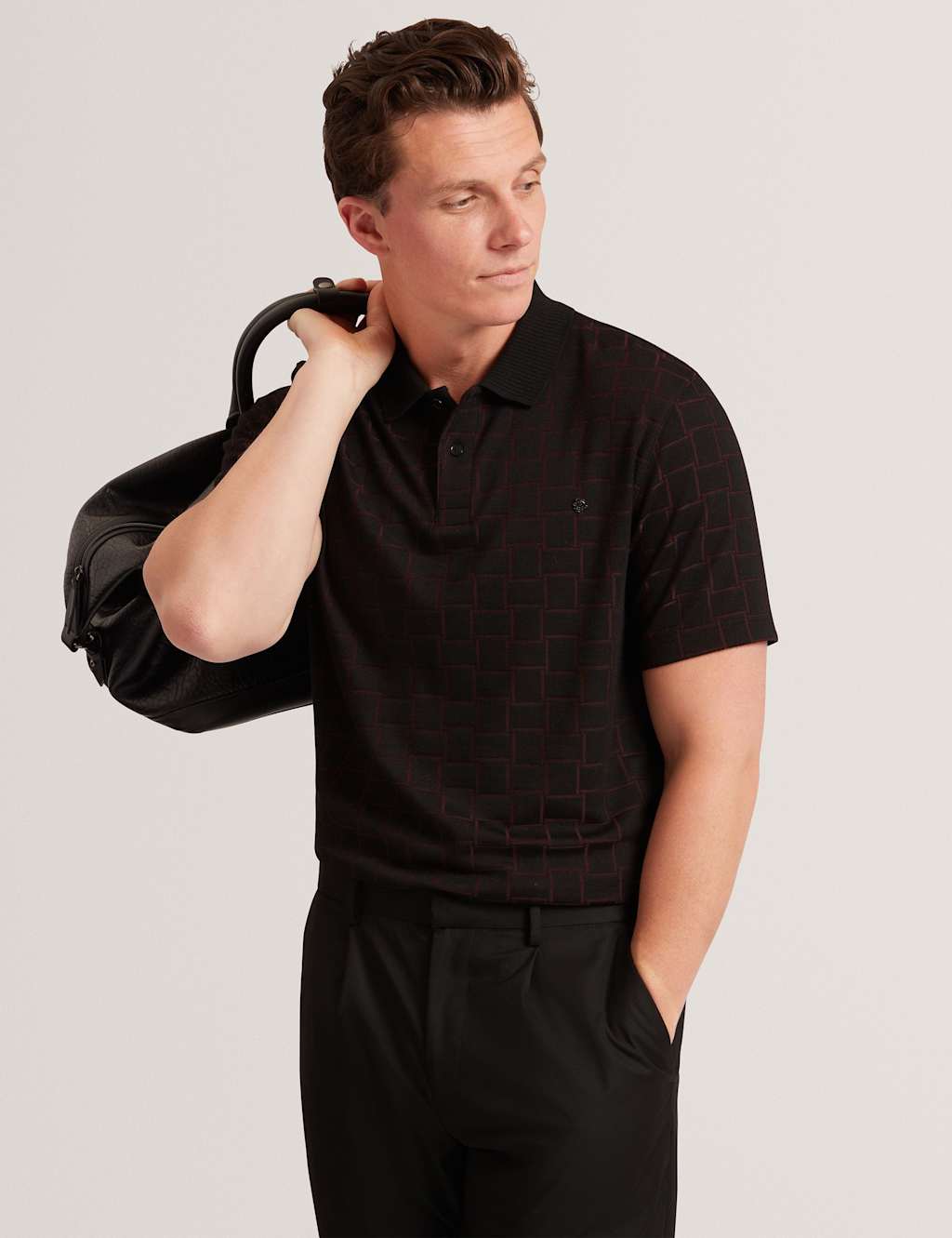 Ted Baker Geometric Jacquard Polo Shirt Black