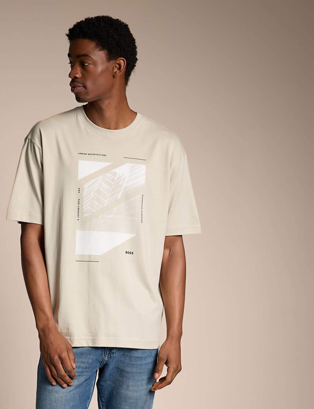 Boss Men's Cotton Blend Graphic T-Shirt - L - Beige - Available at M&S