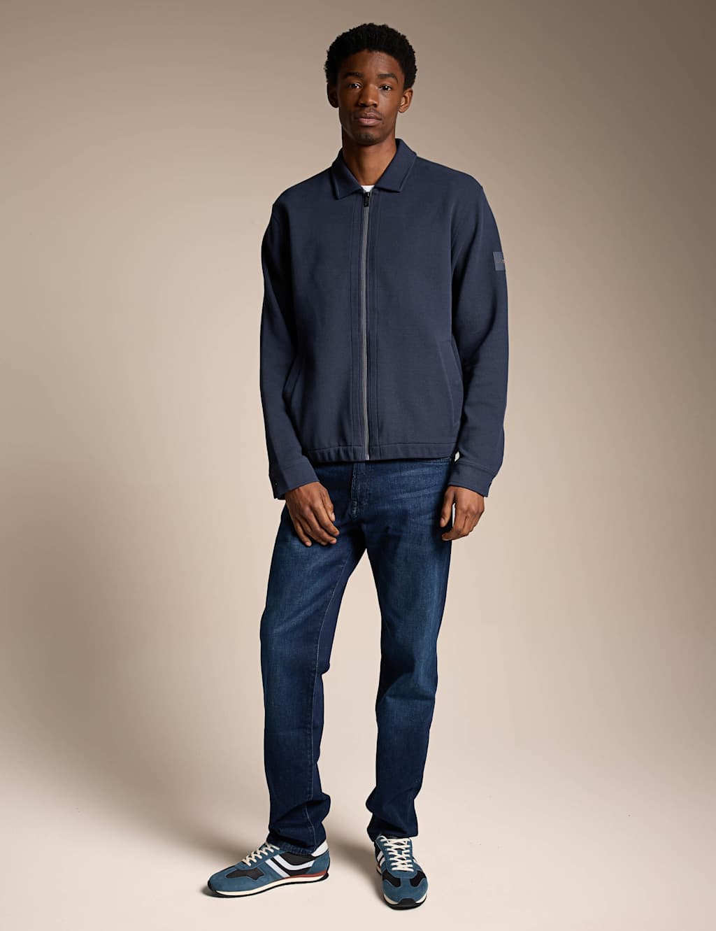 Boss Men's Cotton Rich Collared Zip Up Short Jacket - L - Navy - Available at M&S