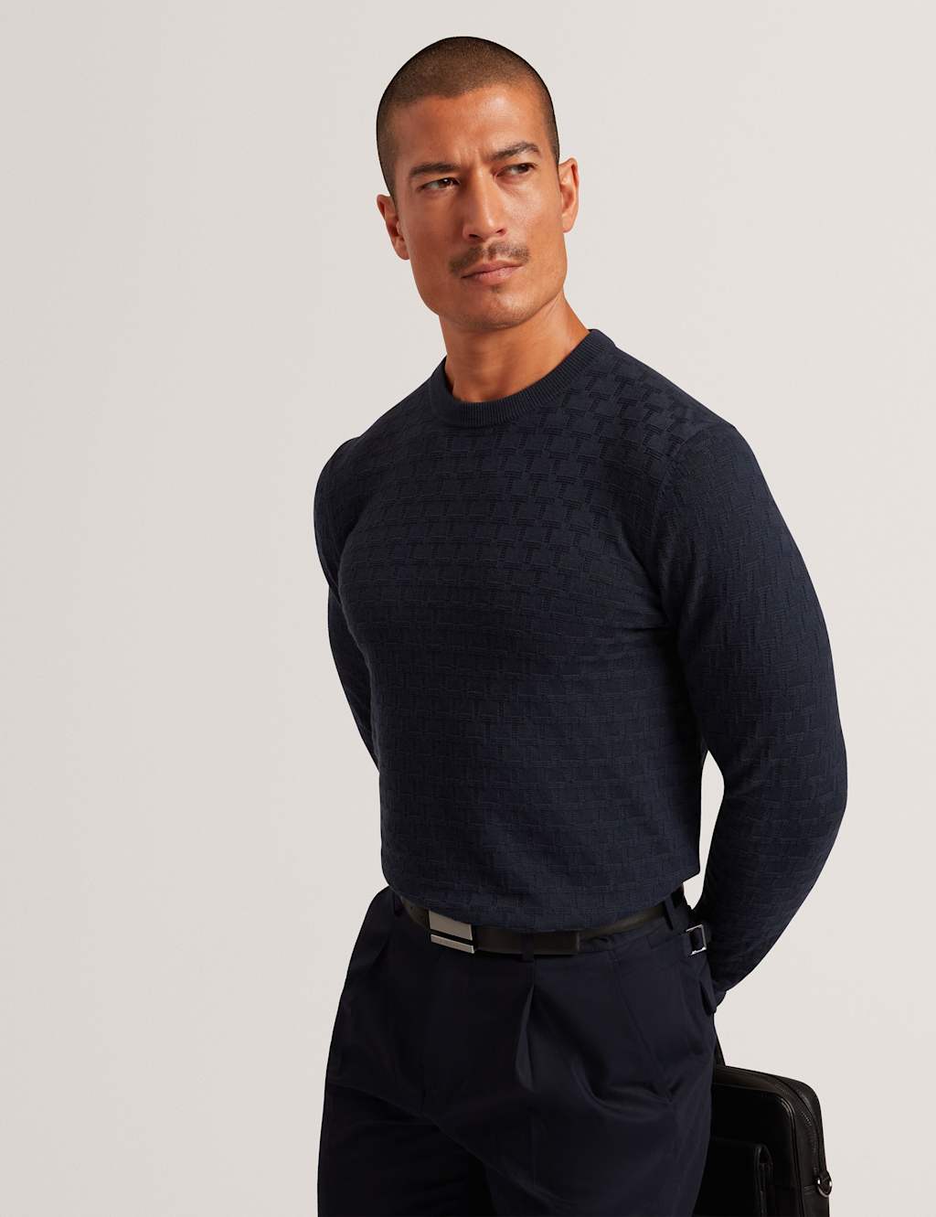Ted Baker Cotton Rich Textured Crew Neck Jumper Navy