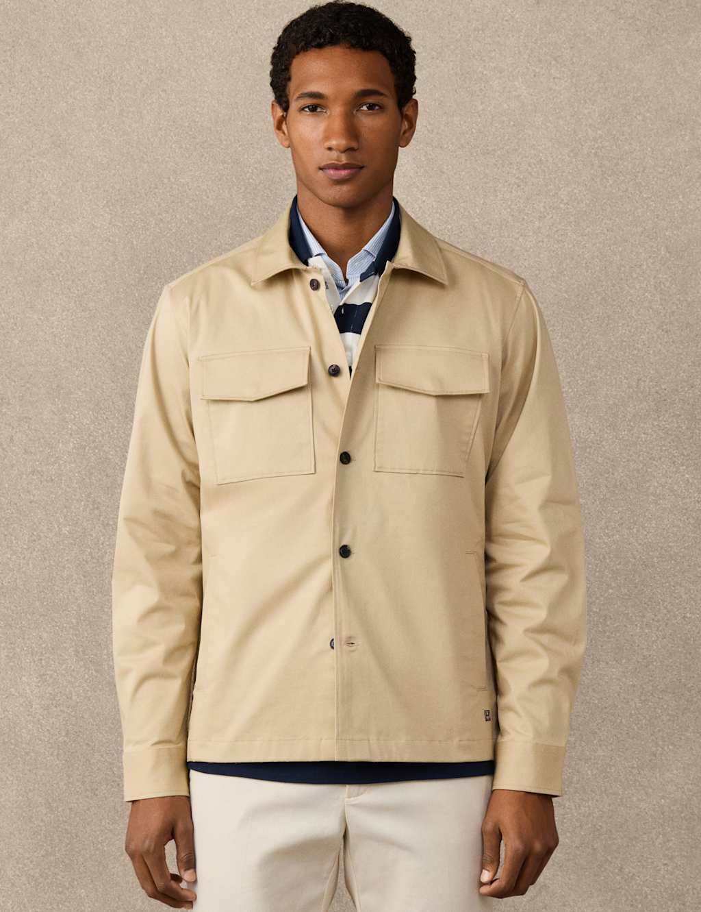 Hackett Men's Cotton Rich Utility Overshirt - M - Beige - Available at M&S