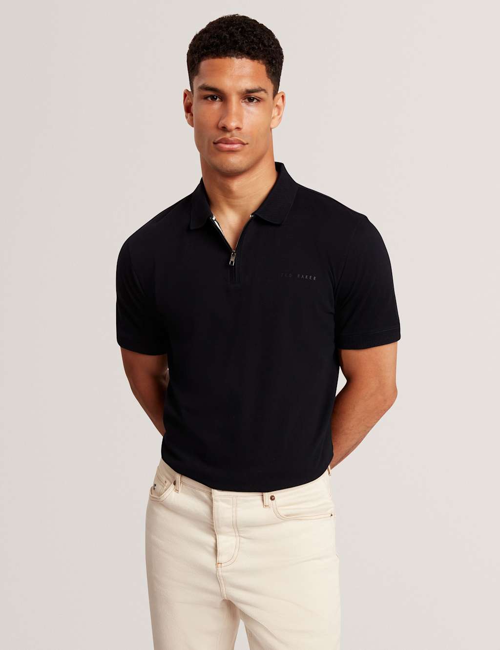 Ted Baker Pure Cotton Half Zip Polo Shirt Navy