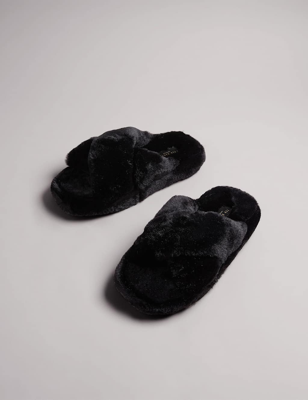 Ted Baker Faux Fur Crossover Open Toe Slippers Black