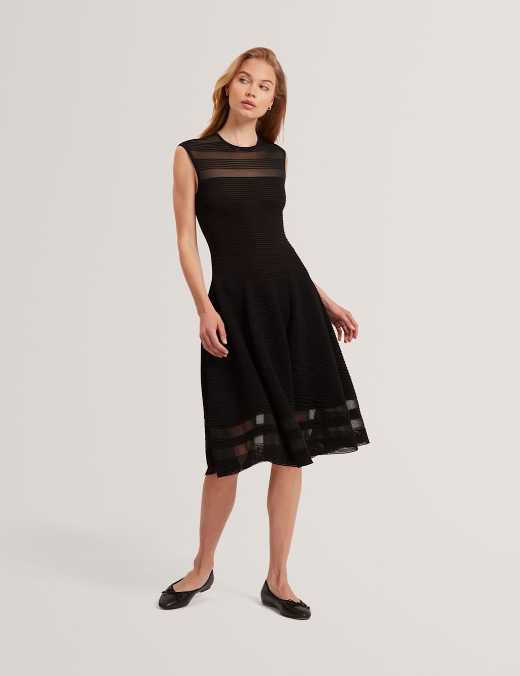 Ted Baker Ribbed Knitted Midaxi Skater Dress Black