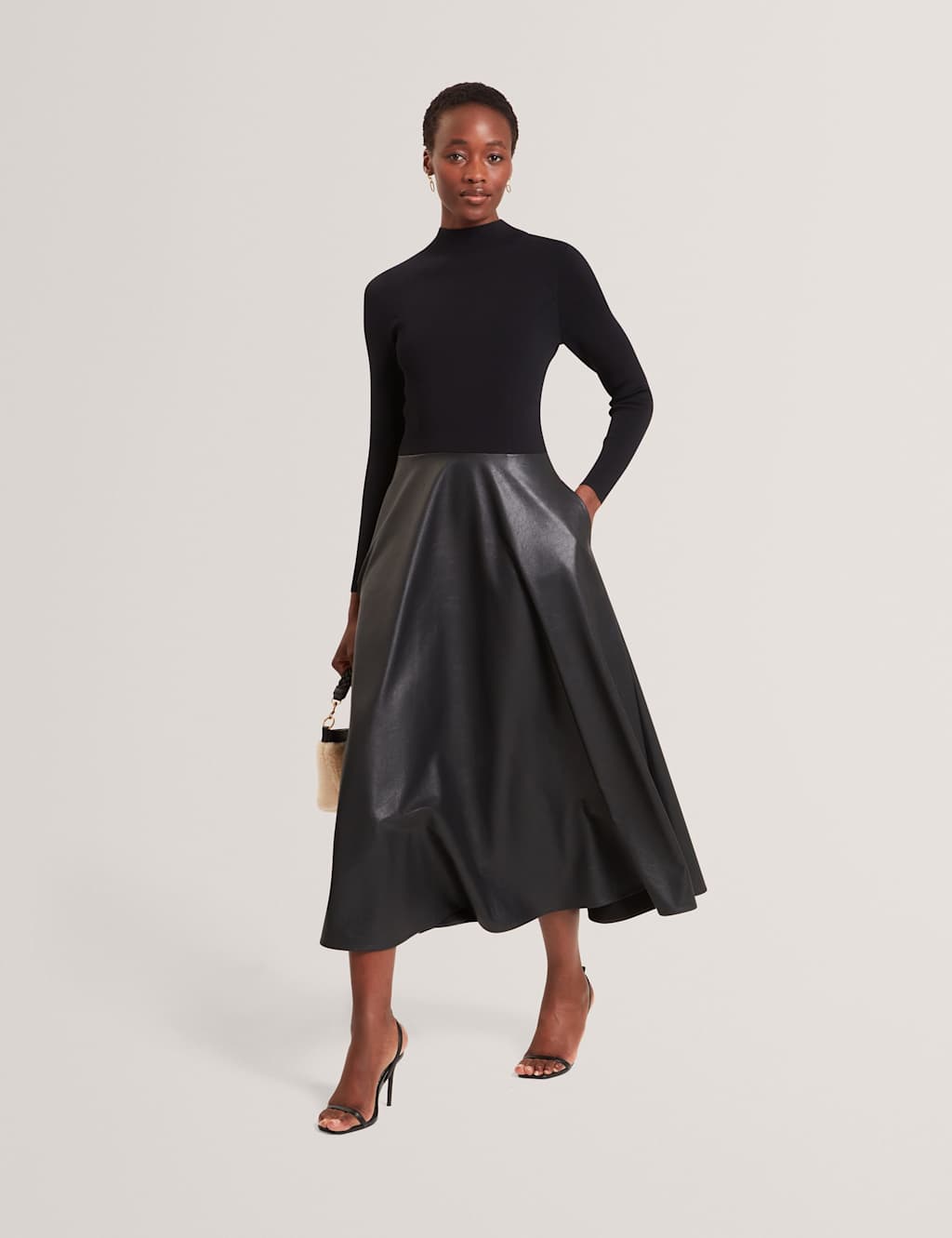 Ted Baker High Neck Midi Skater Dress Black