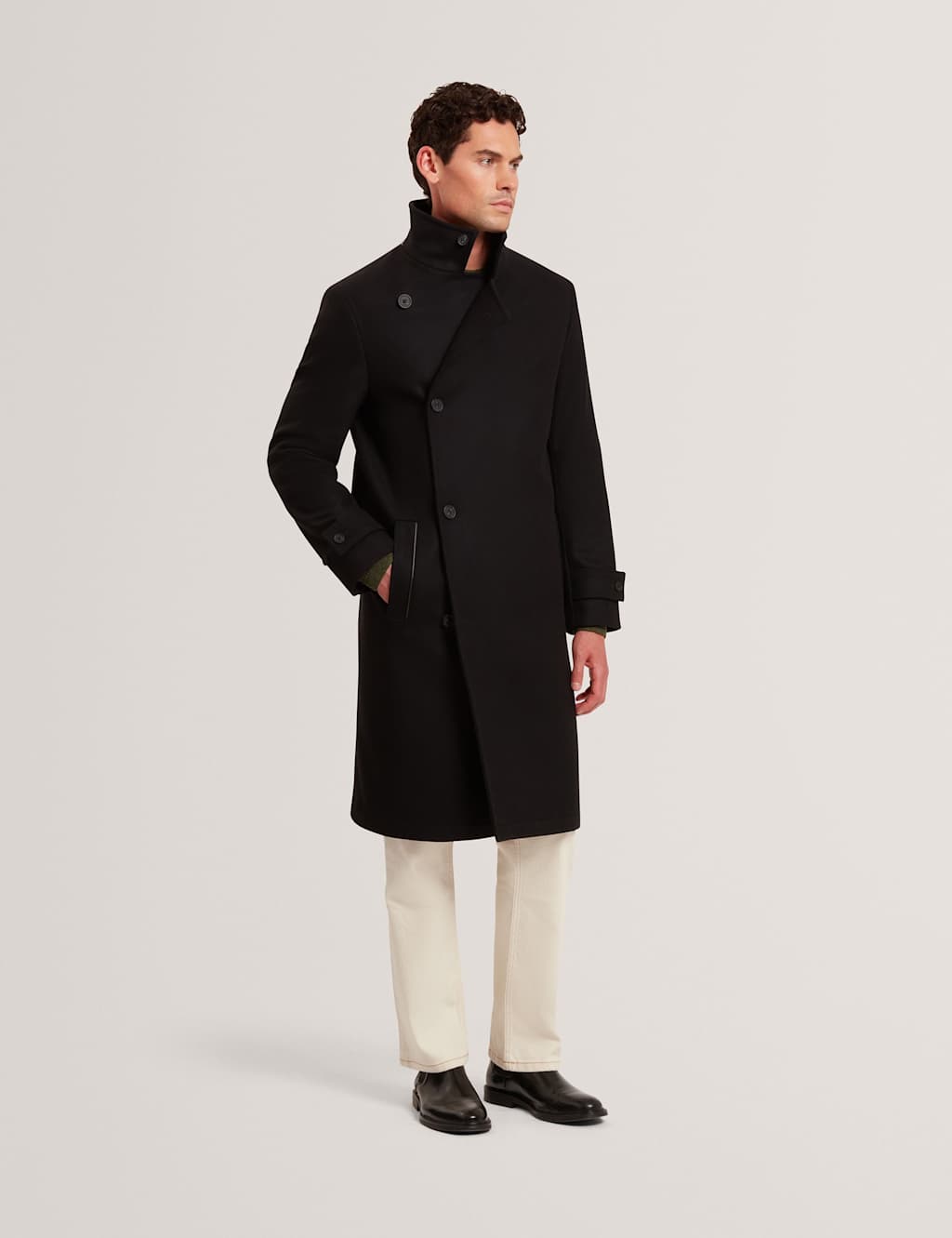 Ted Baker Wool Rich Funnel Neck Wrap Coat Black