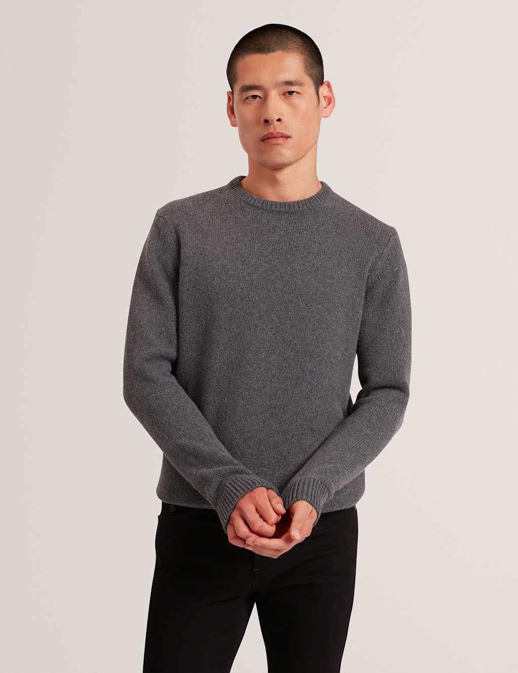 Ted Baker Wool Rich Logo Patch Crew Neck Jumper Charcoal
