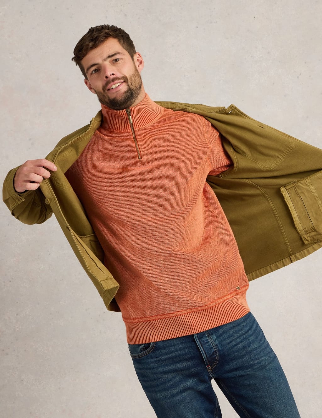Pure Cotton Textured Half Zip Jumper