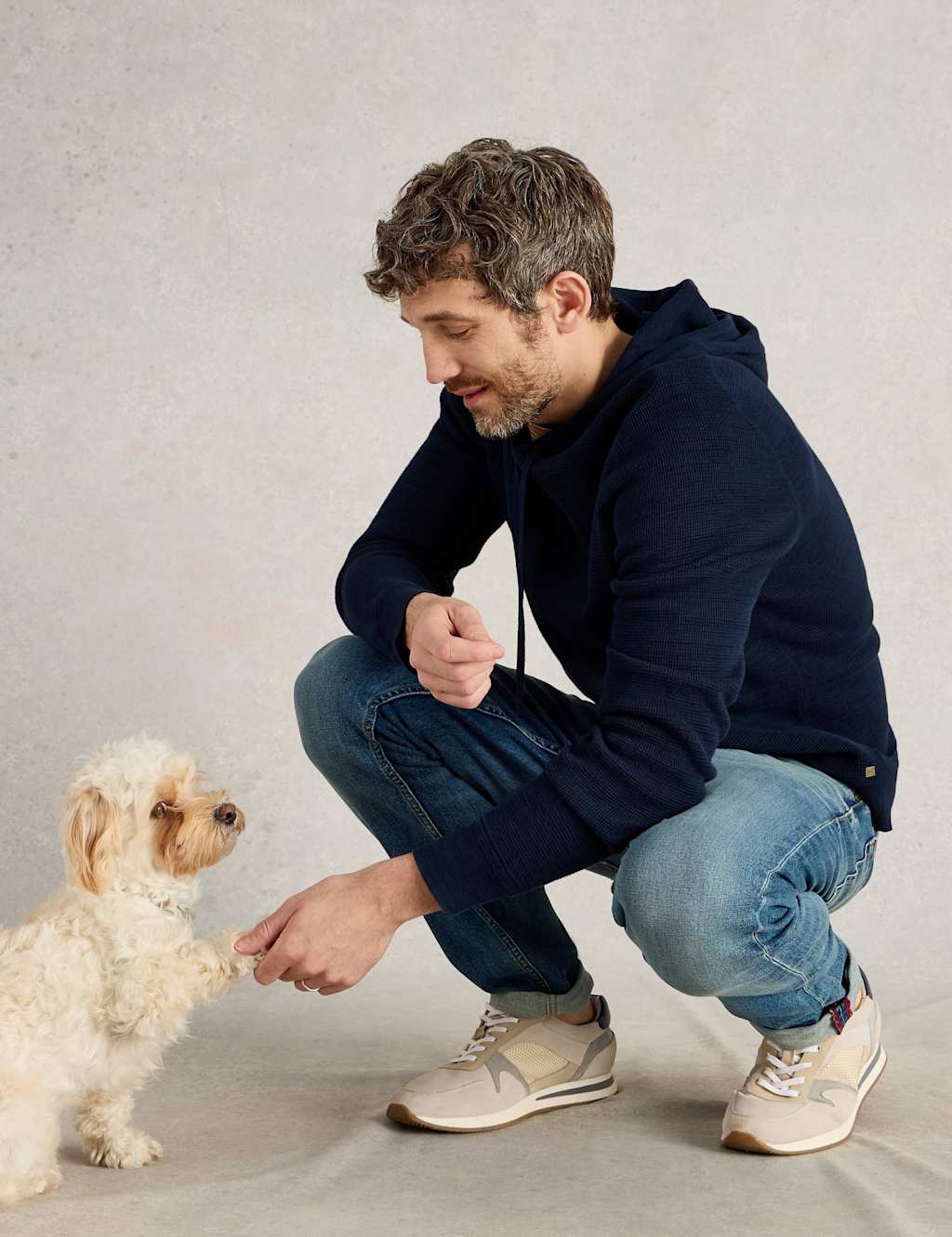 Pure Cotton Textured Hooded Jumper