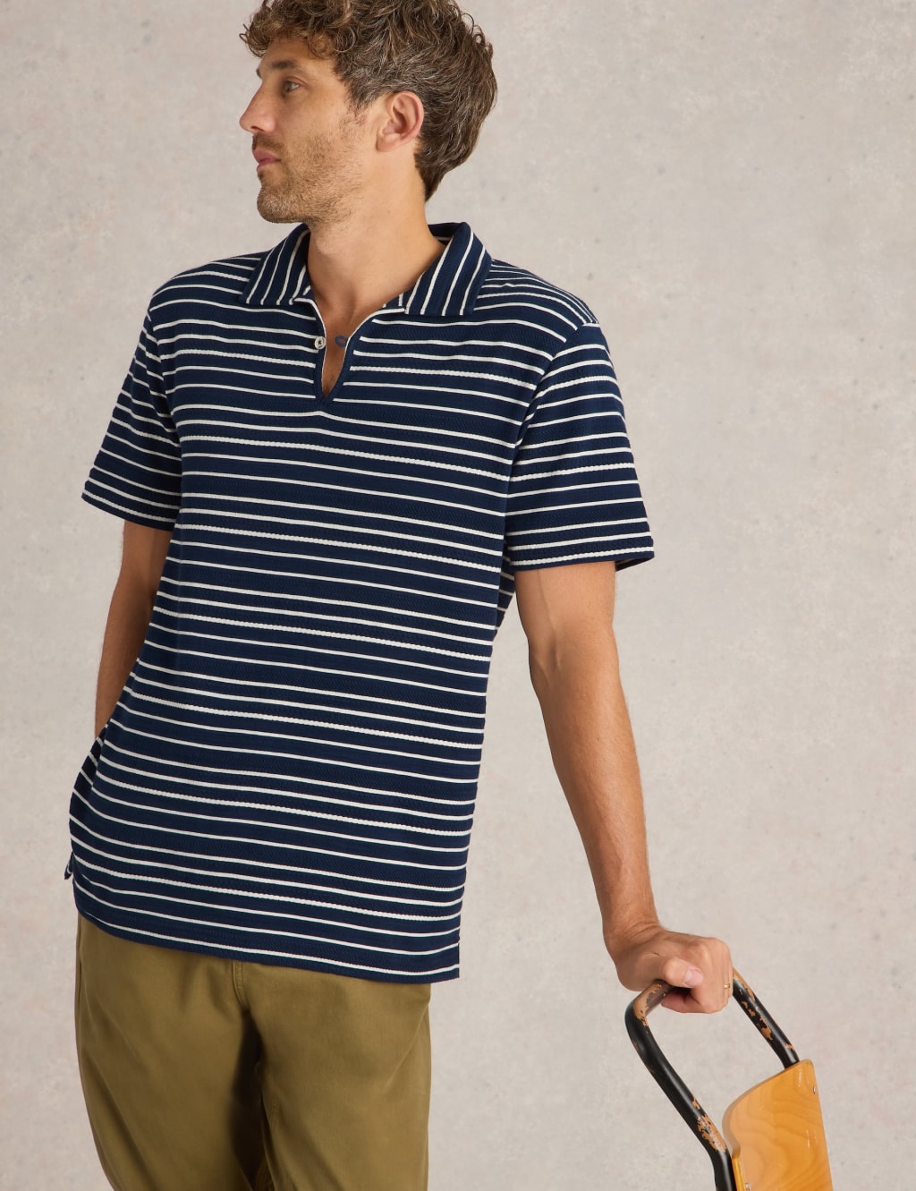Pure Cotton Jacquard Striped Polo Shirt