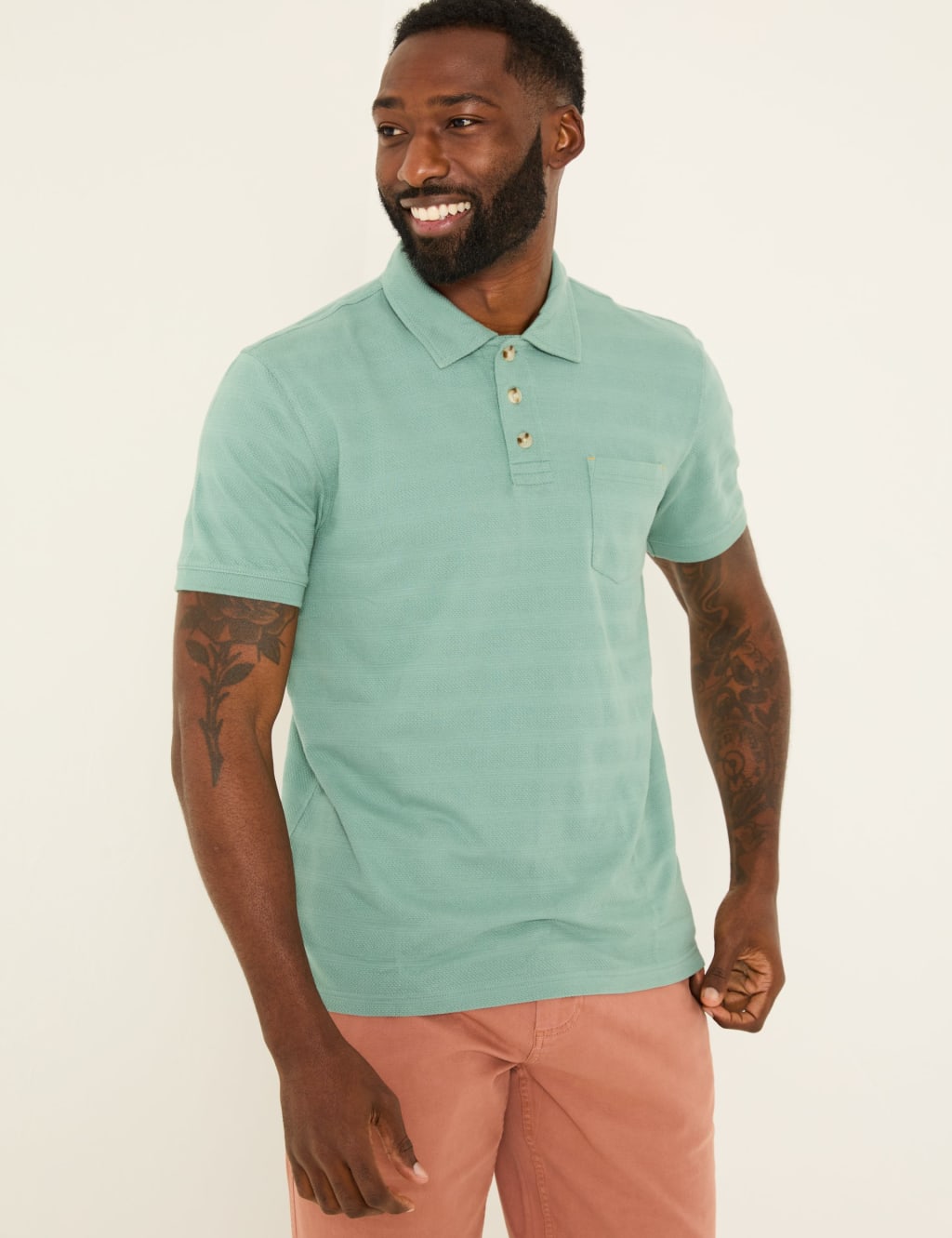 Pure Cotton Jacquard Striped Polo Shirt