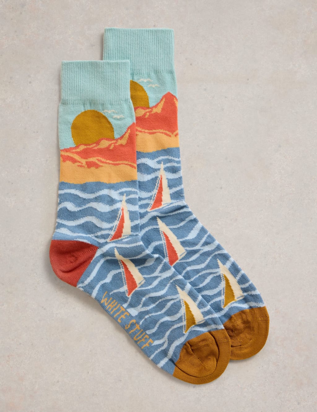 Sailing Scene Cotton Rich Socks
