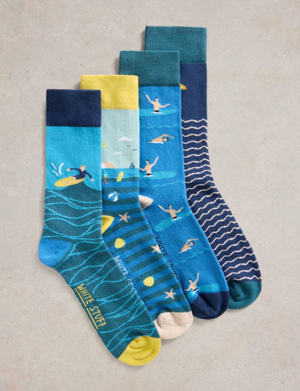 4pk Seaside Print Cotton Rich Socks