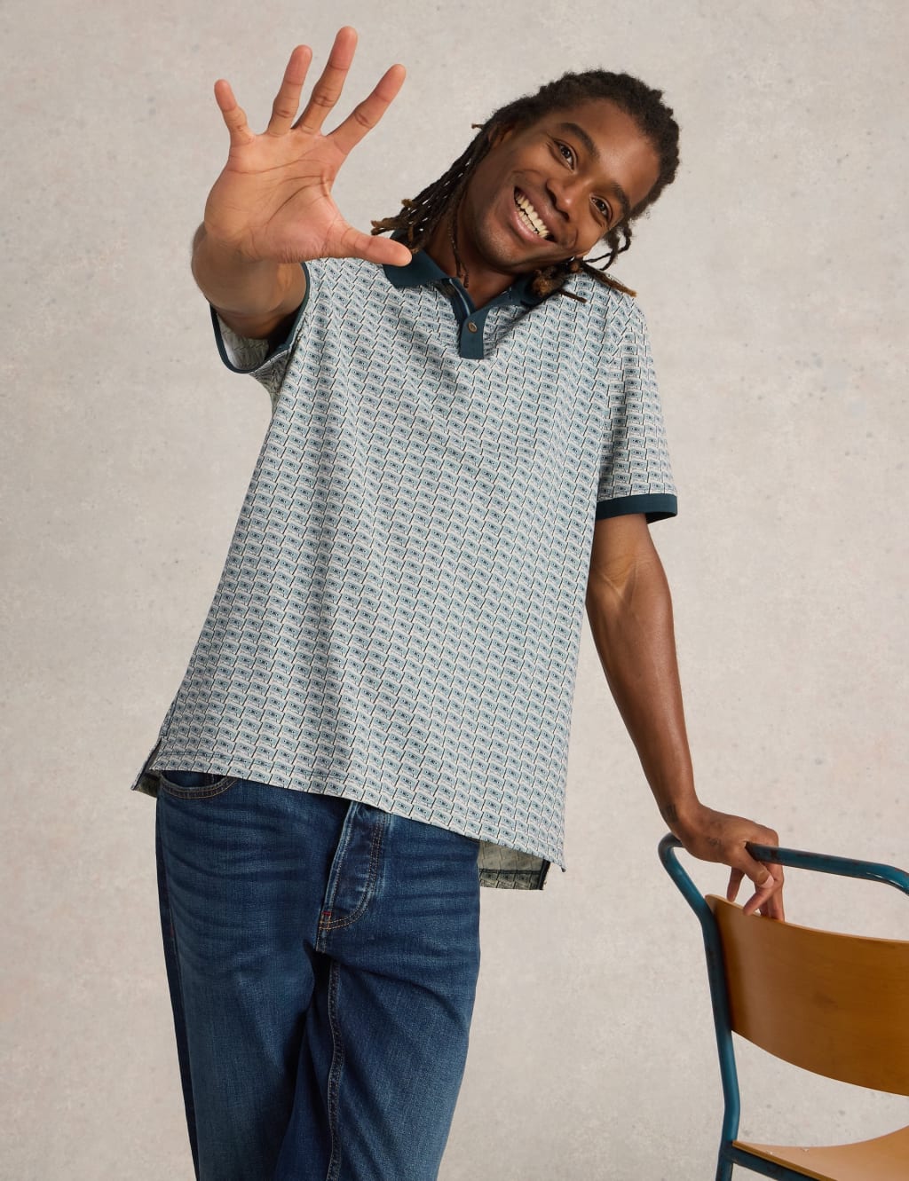 Pure Cotton Tape Print Polo Shirt